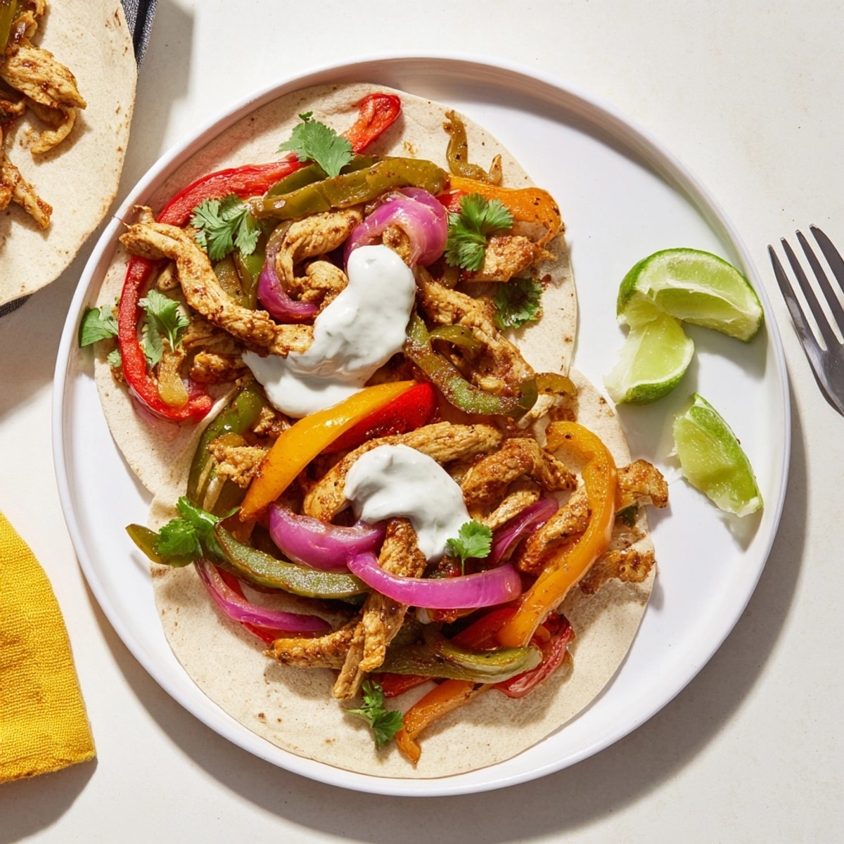 Imagine zesty lime crema drizzled over Chicken Fajitas, steaming hot, with warm tortillas.