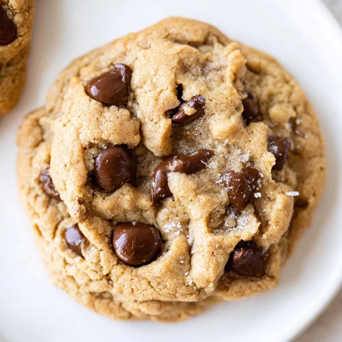 Close-up of a stack of freshly baked Peanut Butter Chocolate Chip Cookies with melted chocolate.