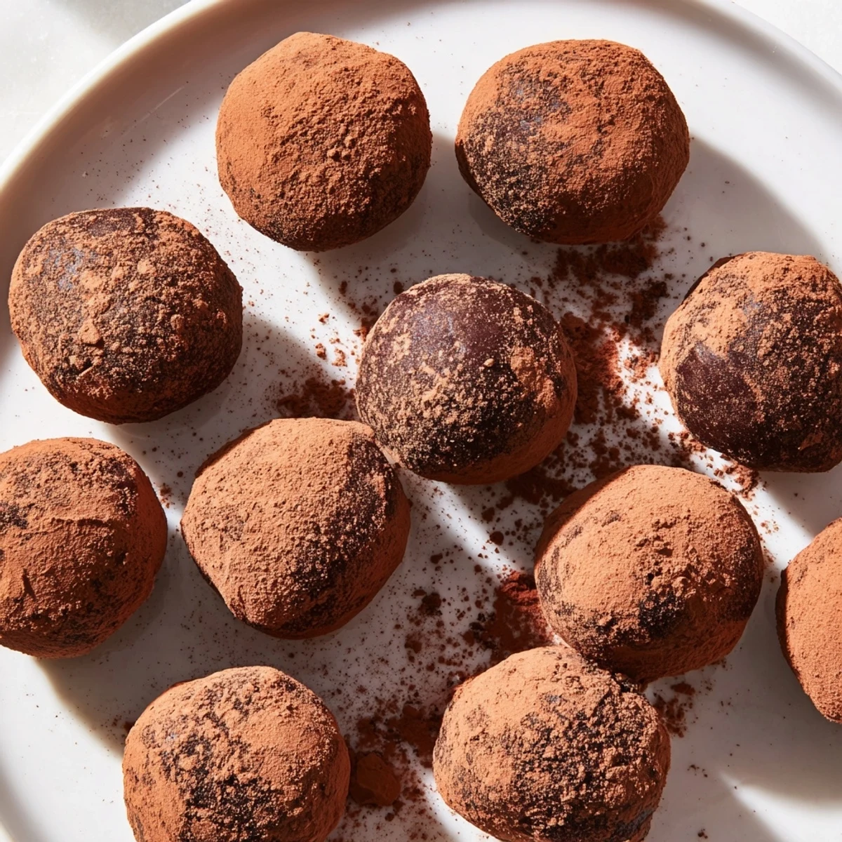 Melting dark chocolate truffles, a rich, decadent treat rolled in cocoa powder, ready to enjoy.