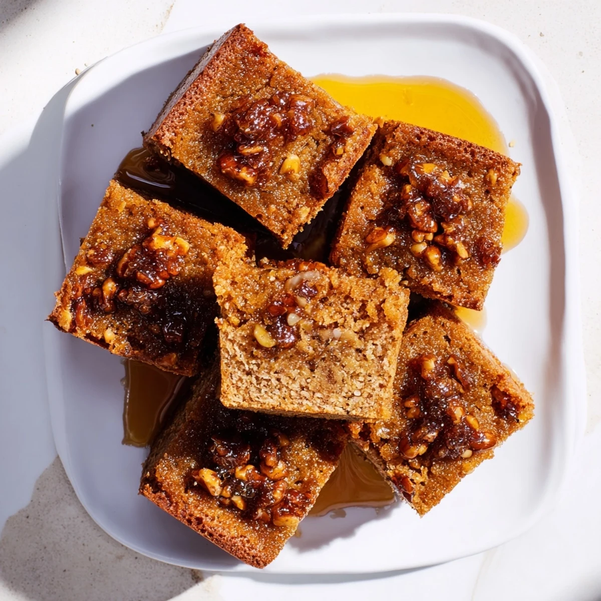 Toasted hazelnuts top these baked Light Sweet Hazel Treats, a perfect, golden, sweet cake.