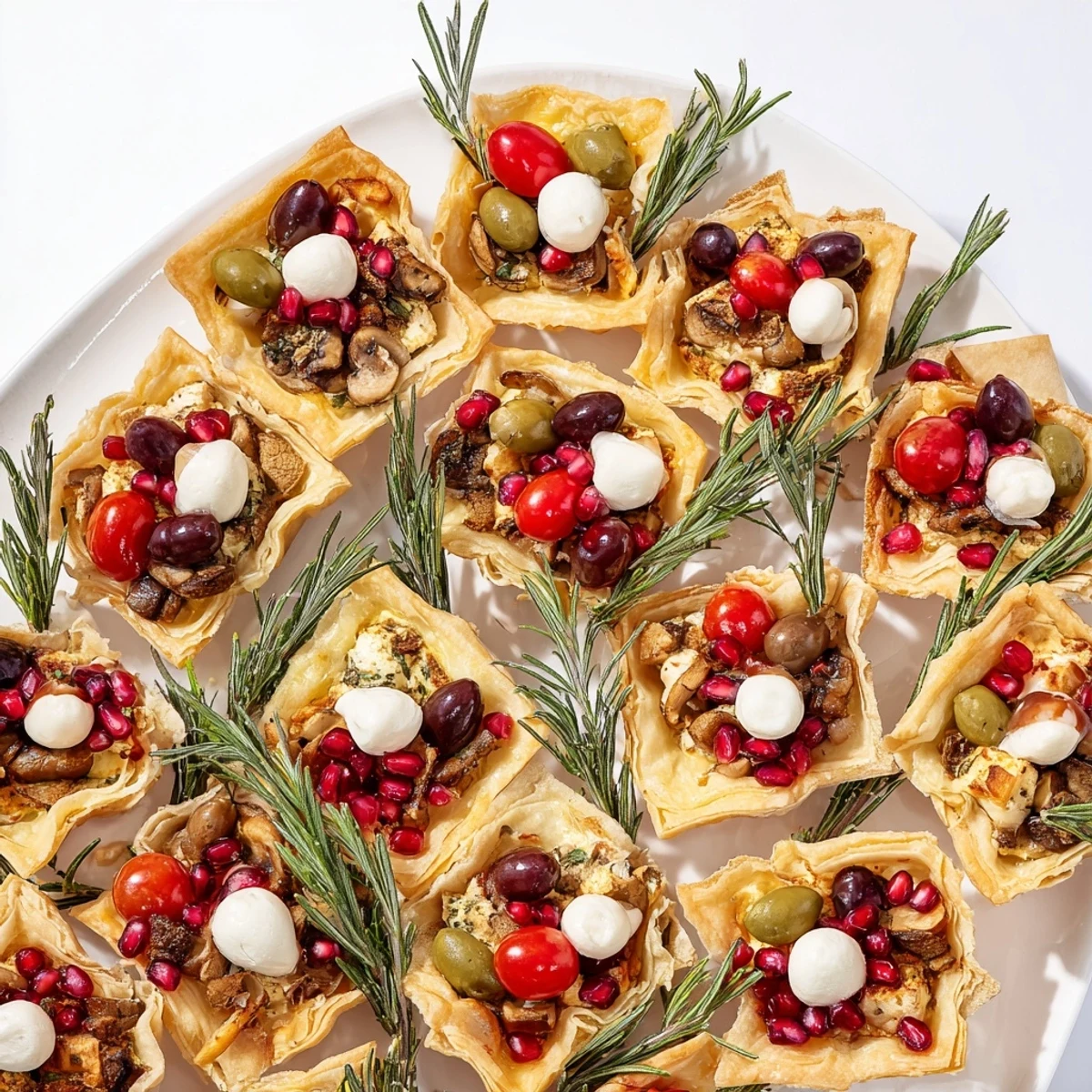 Savory Mini Quiche arranged creatively as a holiday village, ready to be enjoyed with friends.
