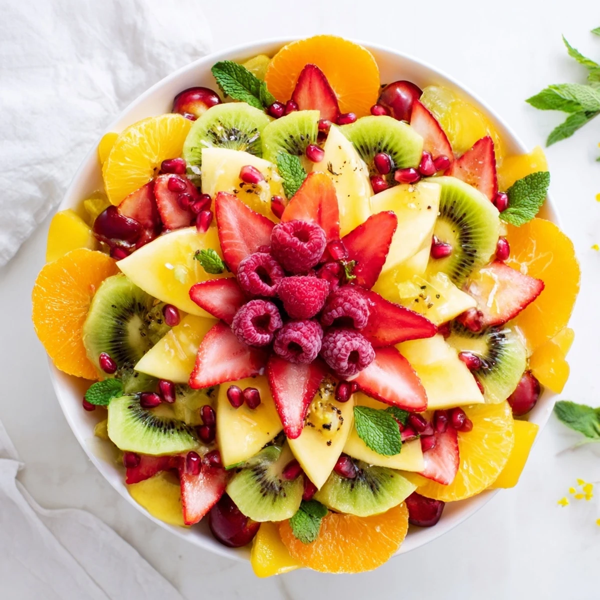 Festive Poinsettia Fruit Bowl features bright red strawberries, raspberries, and juicy grapes for a colorful treat.