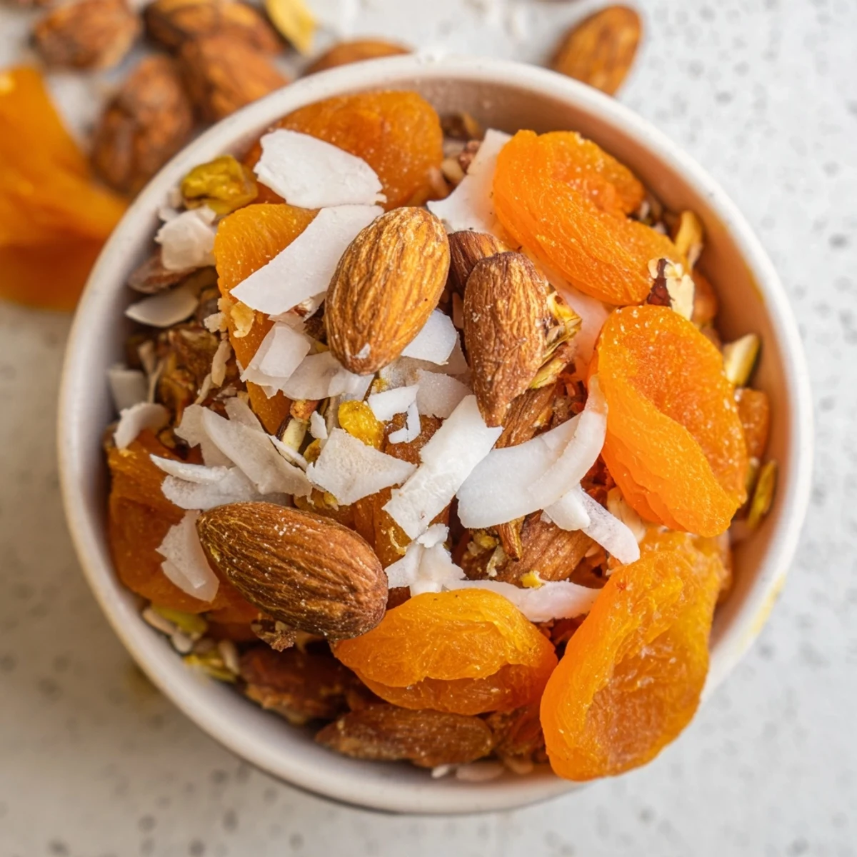 Dried Apricots and Almonds recipe: A close-up shows the natural sweetness of this easy, gluten-free snack combination.