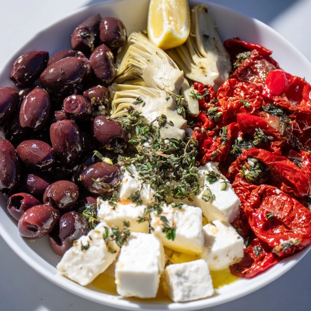 Salty black olives join tangy sun-dried tomatoes in a flavorful Black Olive & tomato platter, perfect for sharing.