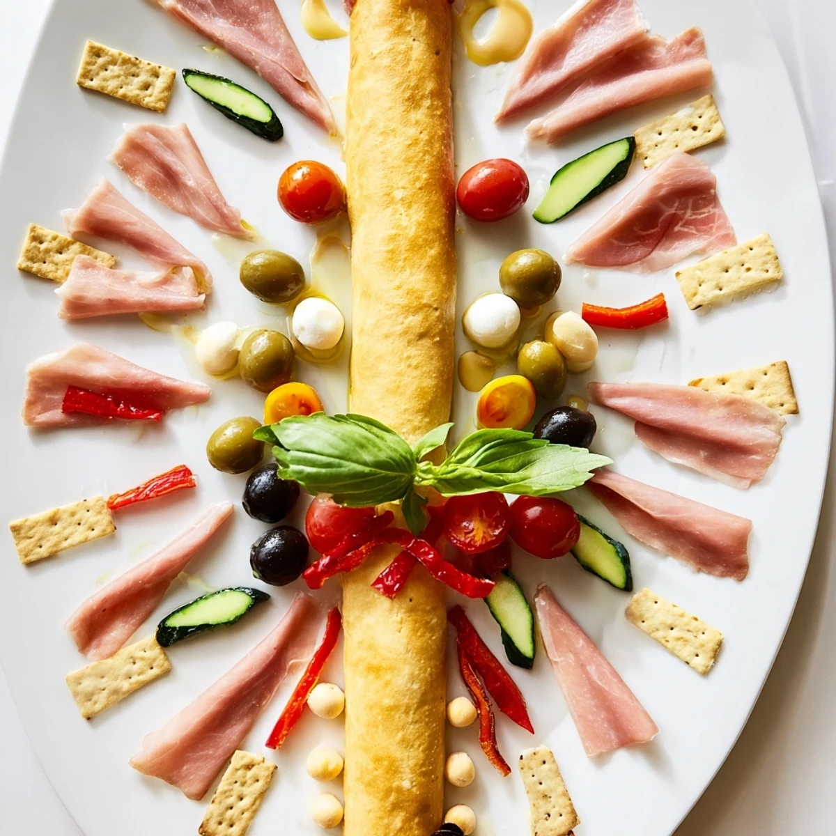 Fractal Tree Branching Bread Platter with cured meats and olives, arranged to resemble a beautiful tree.