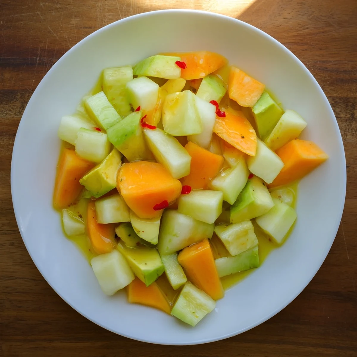 Cube Geometry Study salad arranged artfully, featuring a vibrant mix of cubed vegetables and feta.