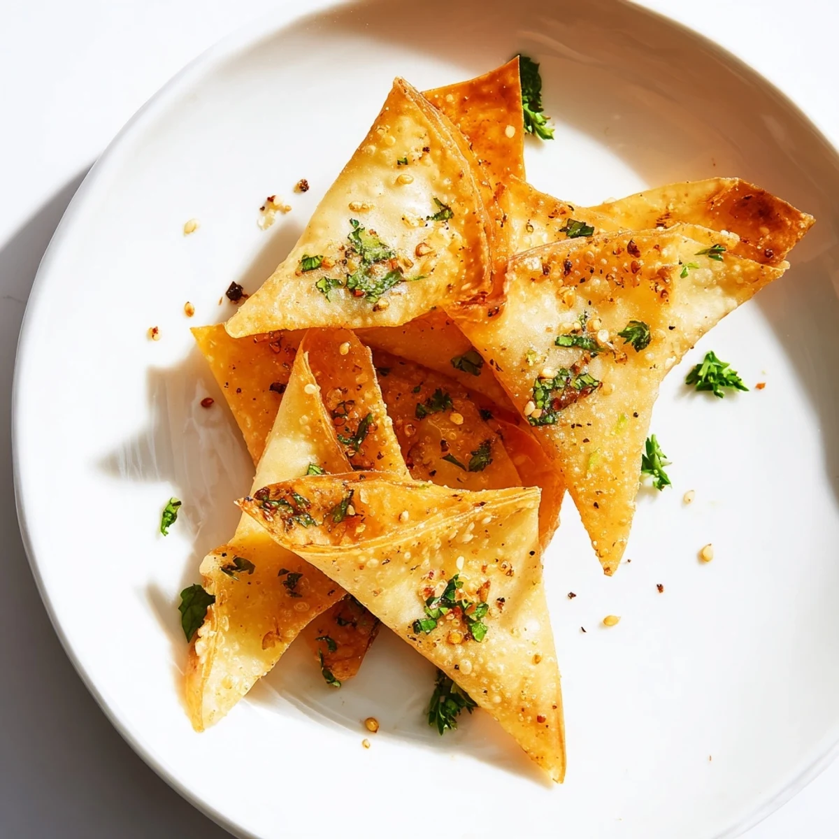 Golden, crispy garlic lumpia chips ready to serve for a delightful snack or appetizer with dips.