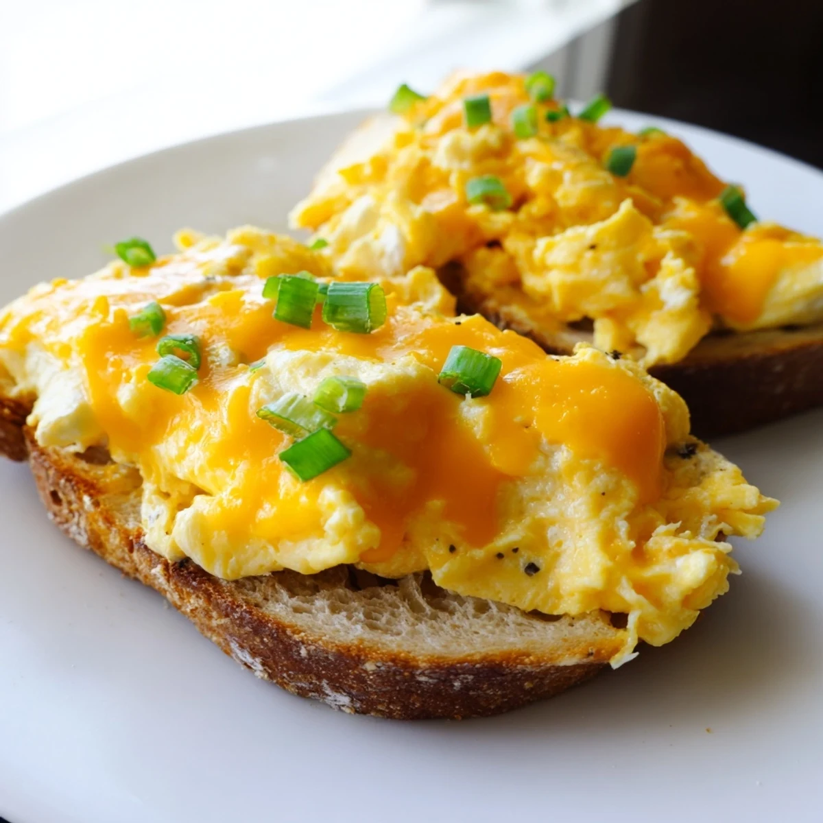A close-up of a delicious and fluffy, perfectly-cooked One-Pan Egg Breakfast Sandwich.