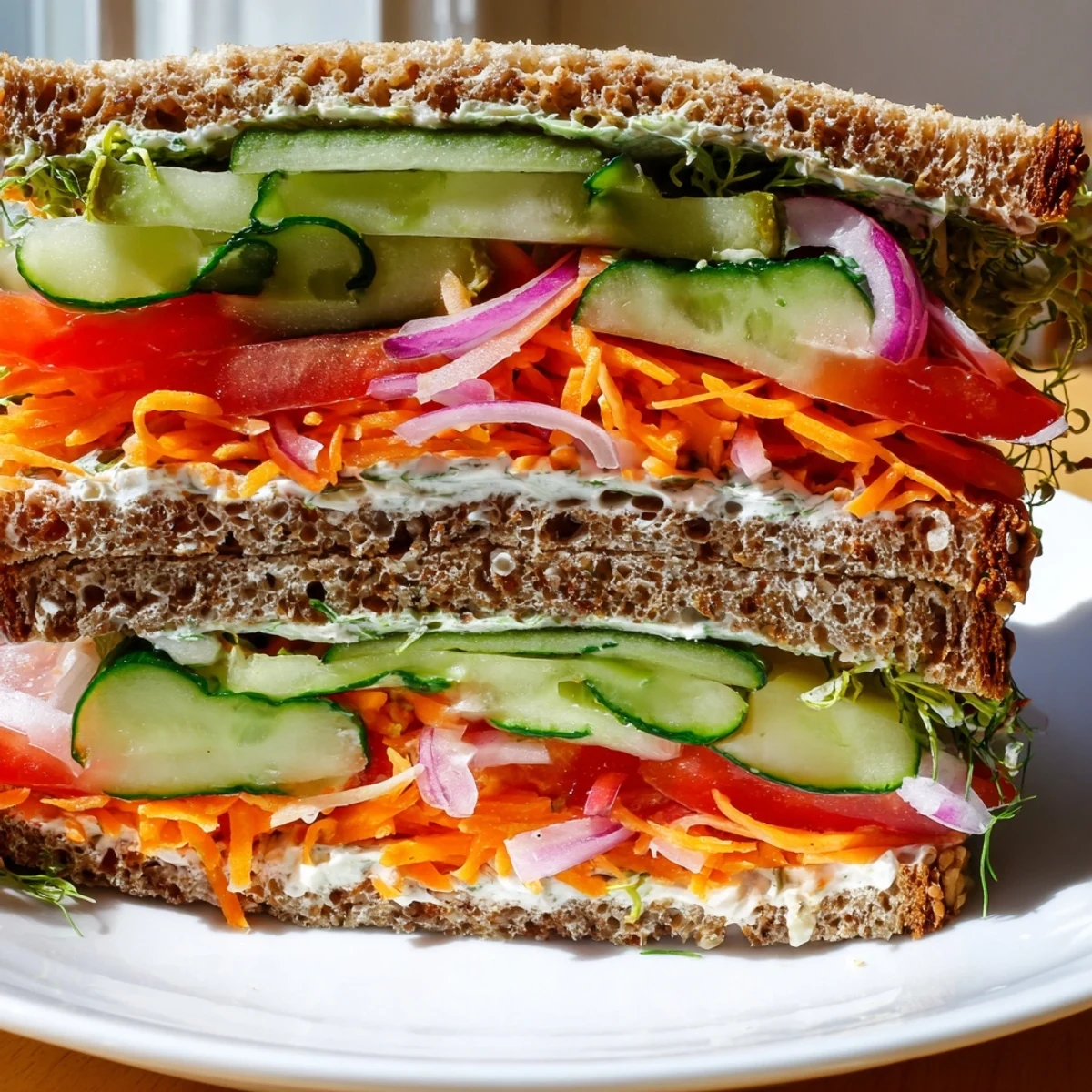 Close-up of a delightful Crunchy Dill Pickle Sandwich, boasting layers of pickles, perfect for lunch.