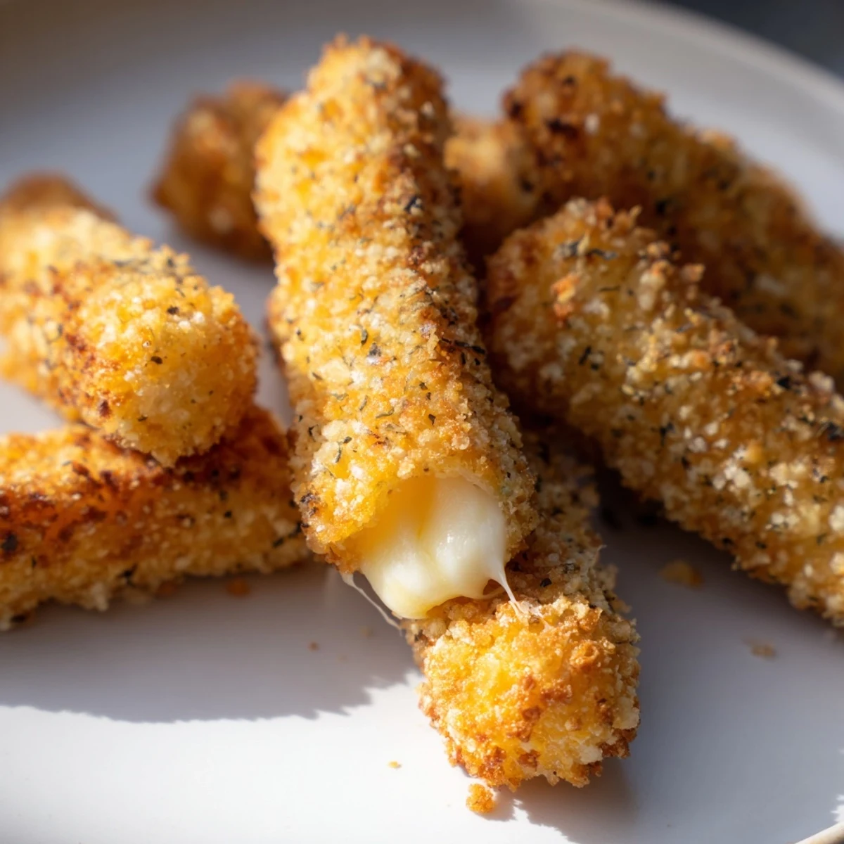 Perfect snack: Close-up of air fryer mozzarella sticks, ready to be devoured with marinara.