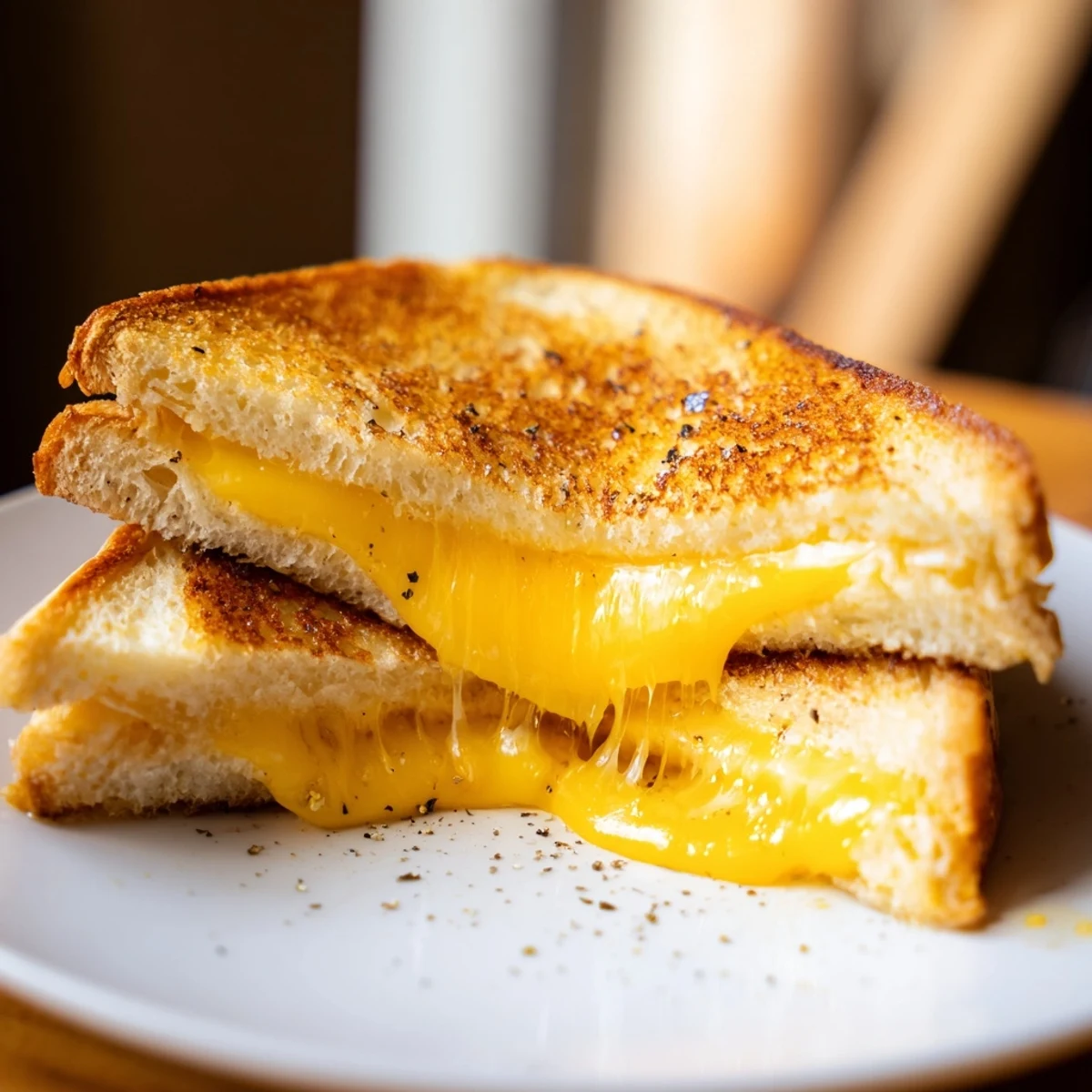 Golden-brown truffle oil grilled cheese with melted cheddar, ready to be sliced and savored.
