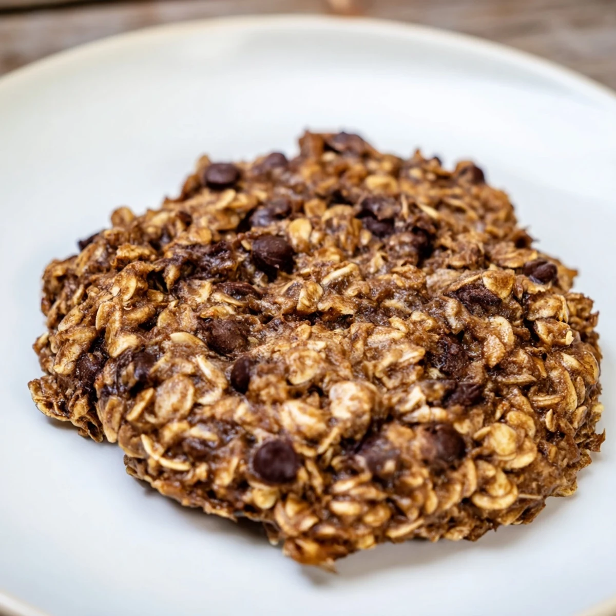 Golden-brown chocolate oatmeal breakfast cookie, studded with dark chocolate chips and ready to enjoy.