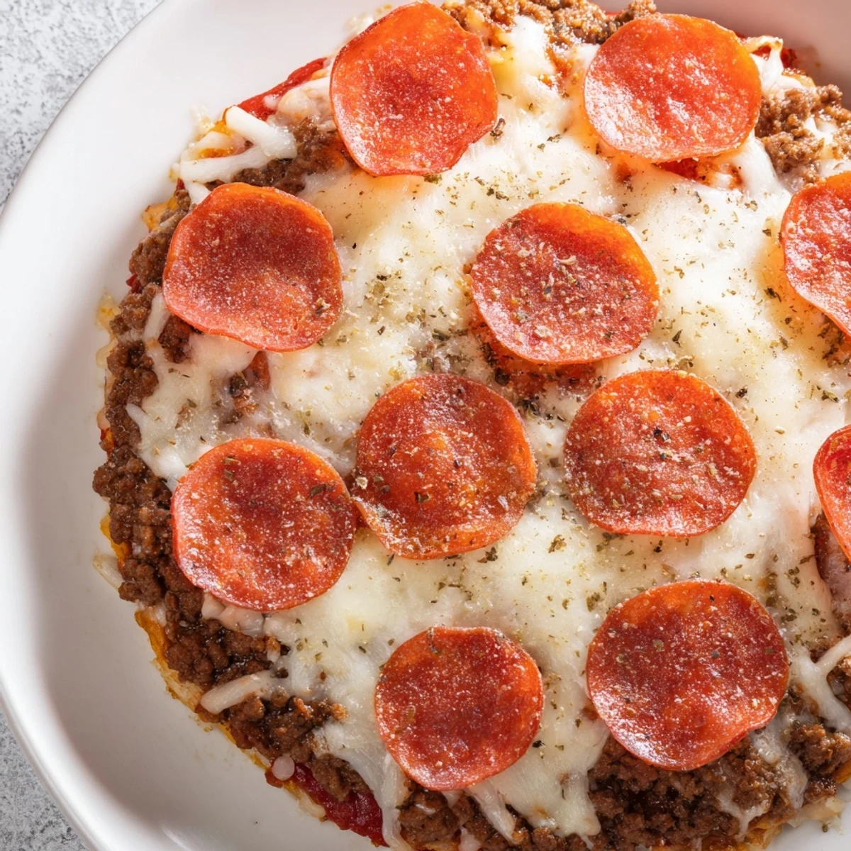 Savory Meat Pizza Pepperoni Stack with melted mozzarella and sizzling pepperoni, ready to enjoy.