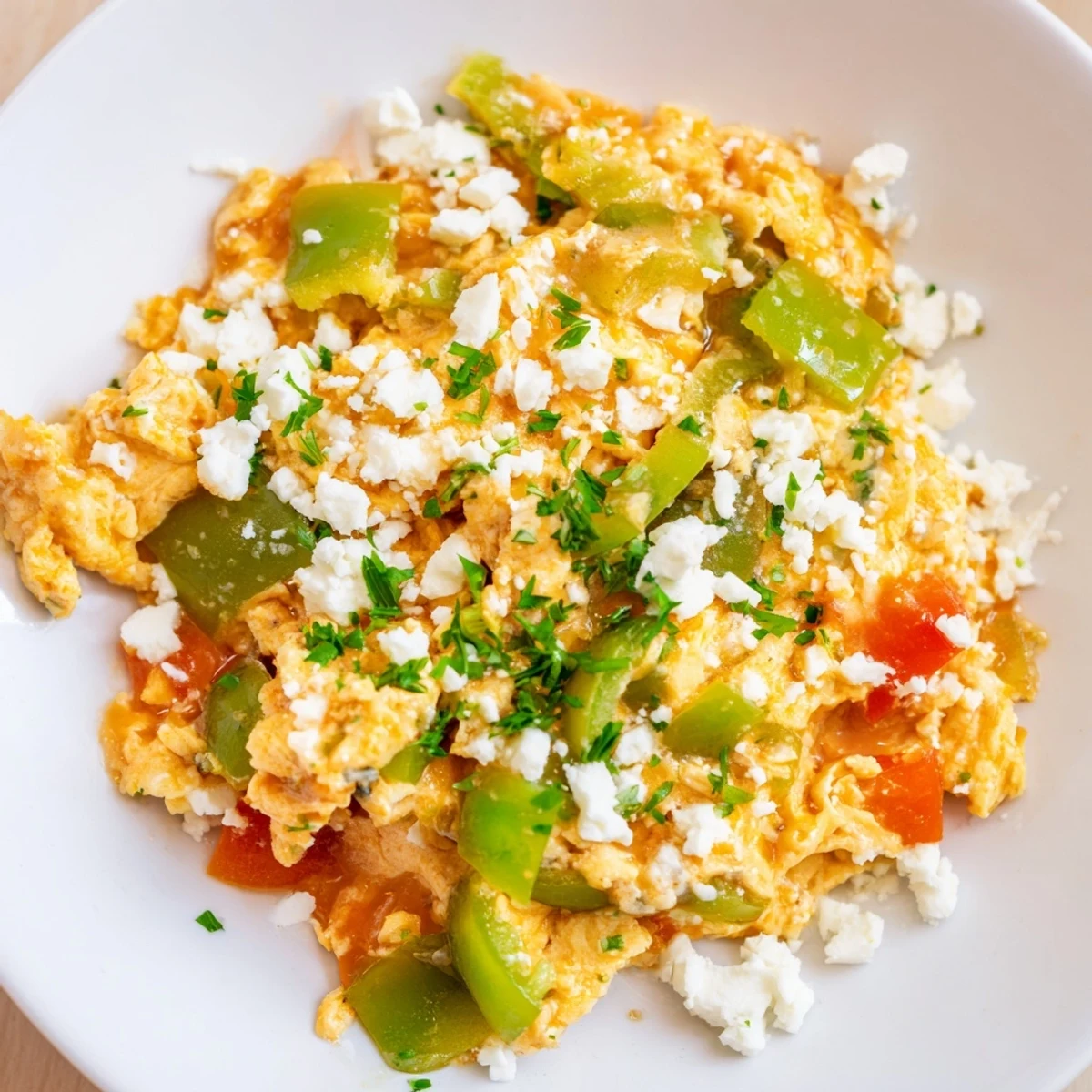 Golden, gently scrambled eggs mingling with fresh vegetables make up this hearty Turkish Menemen.