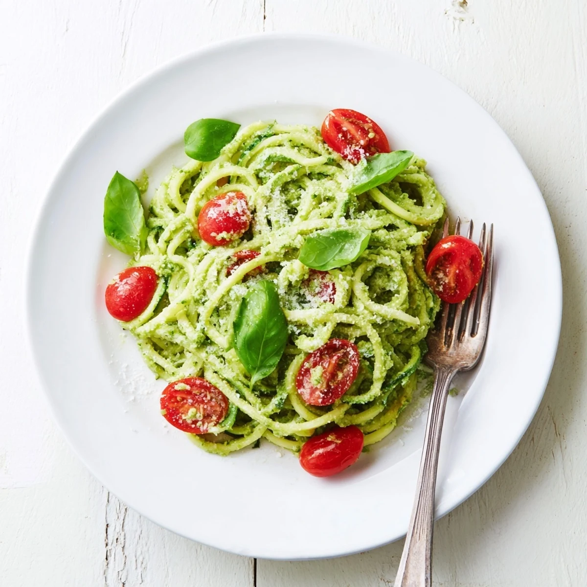 Fresh basil and garlic aroma rising from the pasta, ready to serve with a lemony twist in the light meal.  