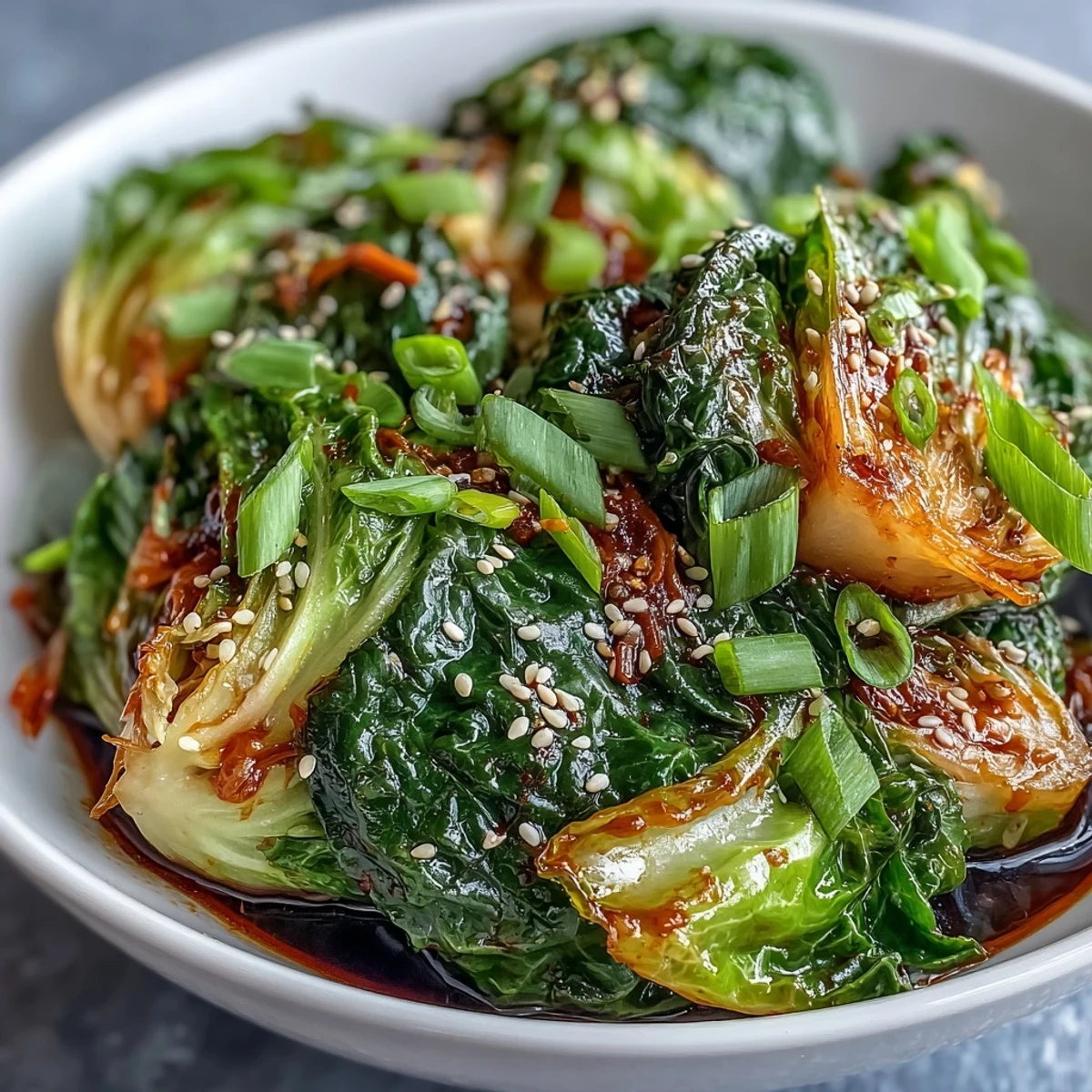 Steaming Hot and Sour Cabbage in a wok releasing aromas of garlic and ginger, tossed with scallions for a bold Chinese-inspired flavor.