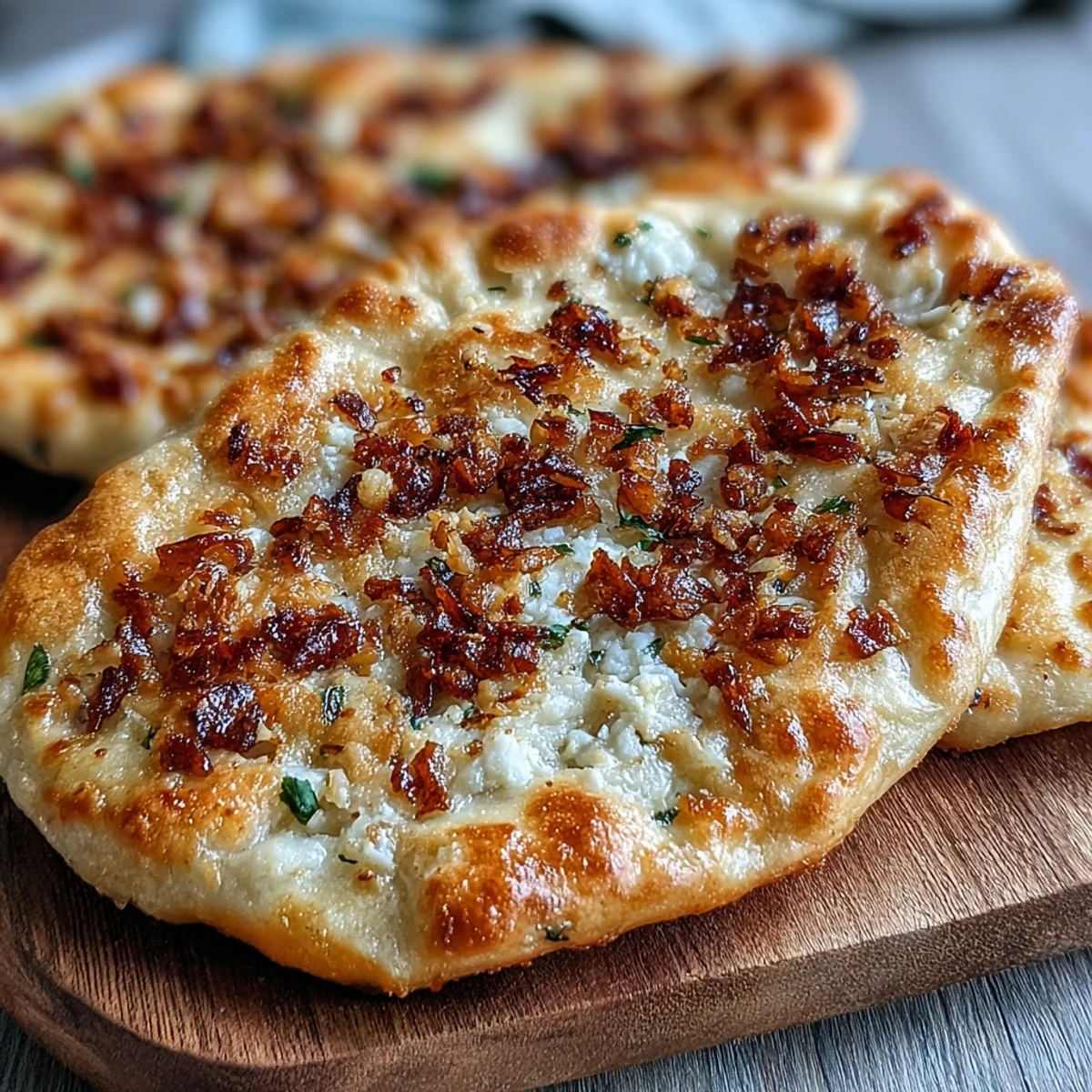 Golden-brown Easy Garlic Naan Bread fresh from the skillet, brushed with melted butter and minced garlic, perfect for scooping up rich curries.