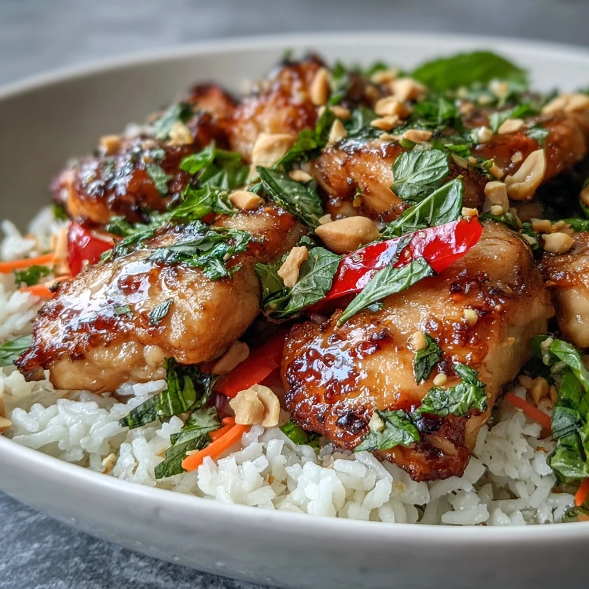 Thai Chicken Coconut Bowl with Creamy Coconut Rice and Fresh Vegetables