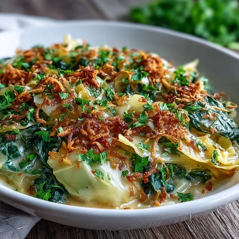 Coconut Braised Cabbage simmered in creamy coconut milk, served hot as a savory vegan side dish.