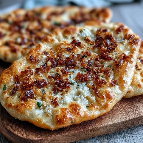 Golden-brown Easy Garlic Naan Bread fresh from the skillet, brushed with melted butter and minced garlic, perfect for scooping up rich curries.