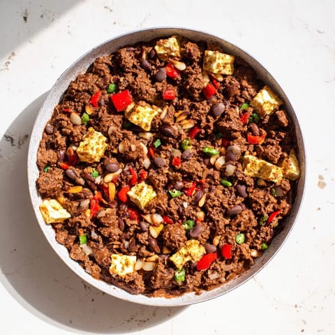 This photo shows a hearty pot of one-pot chocolate chili, perfect for a warming weeknight meal.