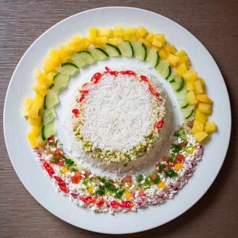 This Concentric Rings of Flavor recipe showcases artful food presentation with colorful fruits, veggies, and herbs.