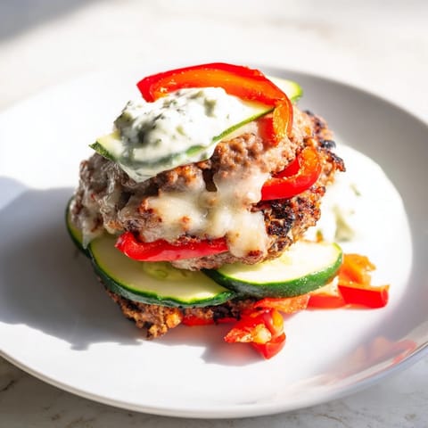 The fully assembled Fire & Ice Burger: a spicy, balanced meal of burger and cool dip.