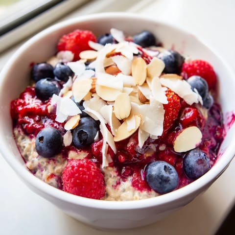 A colorful serving of berry chia pudding, cold and thick, perfect for a grab-and-go breakfast.