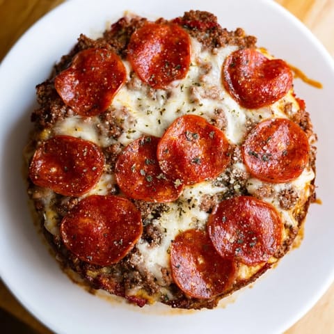 A close-up of a Meat Pizza Pepperoni Stack, showcasing the rich colors and bubbling cheese.