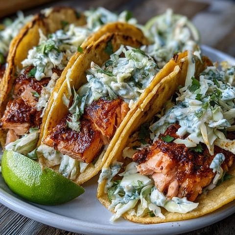 Fresh cilantro and lime brighten these crispy Air Fryer Salmon Tacos With Slaw for a quick dinner.