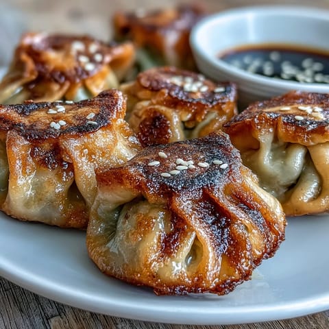 Crispy air fried pork dumplings golden brown and served with spicy chili oil for dipping.  