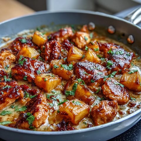 One-Pan Chicken Pineapple Coconut Curry with tender chicken, sweet pineapple, and creamy coconut milk in a vibrant yellow curry sauce.