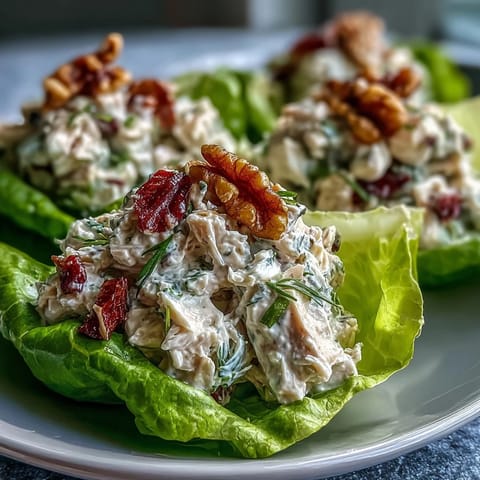 Healthy Easy Chicken Salad Lettuce Wraps with crisp lettuce leaves and creamy Greek yogurt dressing.