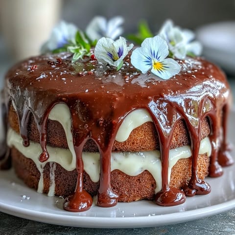 1. A vibrant Spring Floral Drip Cake with lemon frosting, featuring soft vanilla sponge and a white chocolate drip adorned with edible flowers.