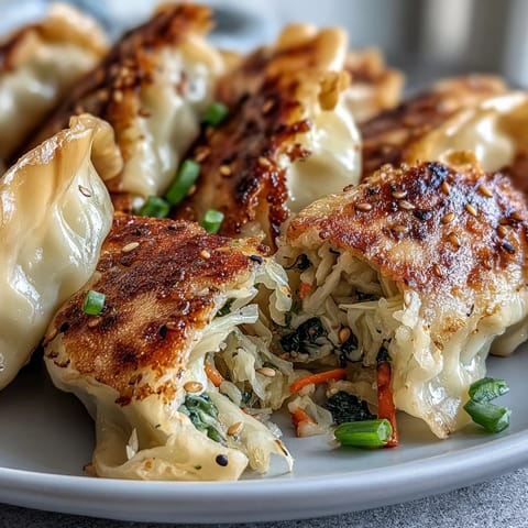 Golden crispy cabbage dumplings served with ginger soy dipping sauce, perfect for a flavorful appetizer or light meal.  