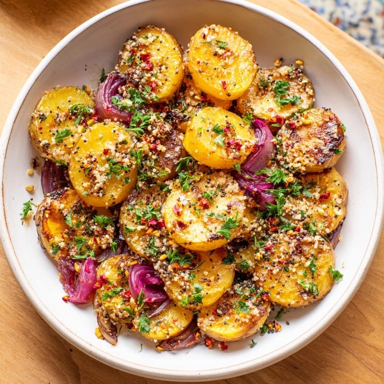 A visually appealing Warm Herb Bowl, showcasing vibrant roasted root vegetables with fragrant herbs and grains.