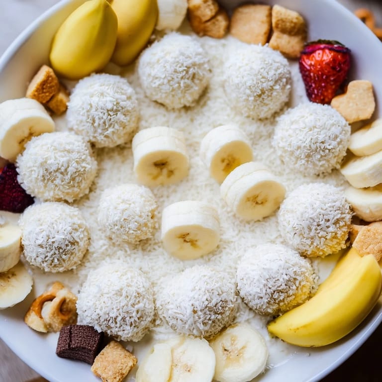 This festive Marshmallow Snowball Dip Platter features snowy coconut-covered treats alongside colorful dippers.