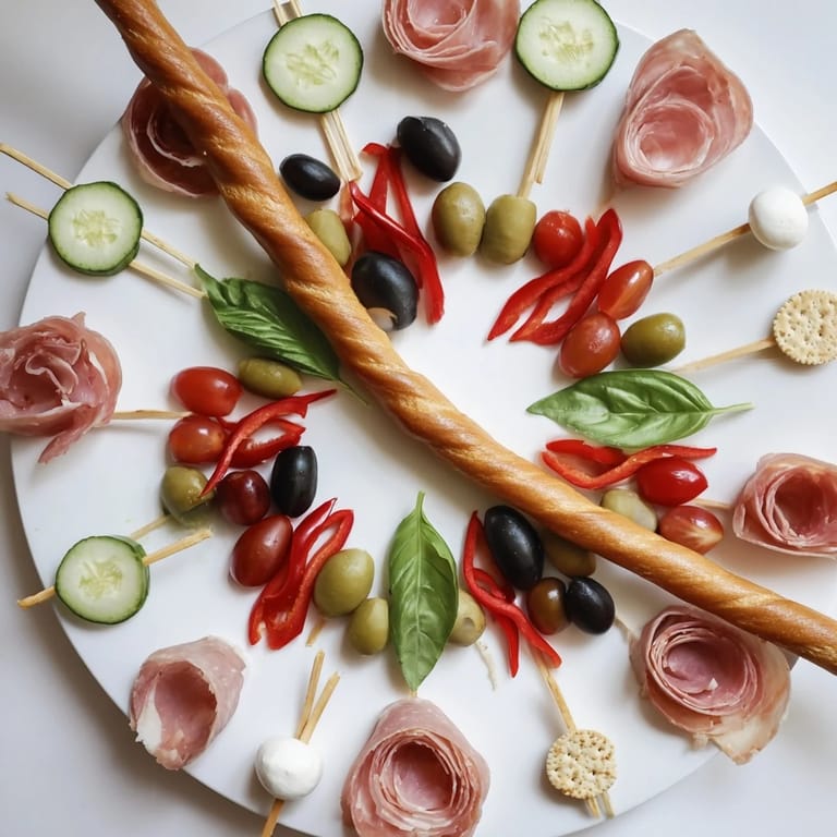 This easy Fractal Tree Branching Bread Platter appetizer features colorful vegetables and crackers, ready to serve and enjoy.