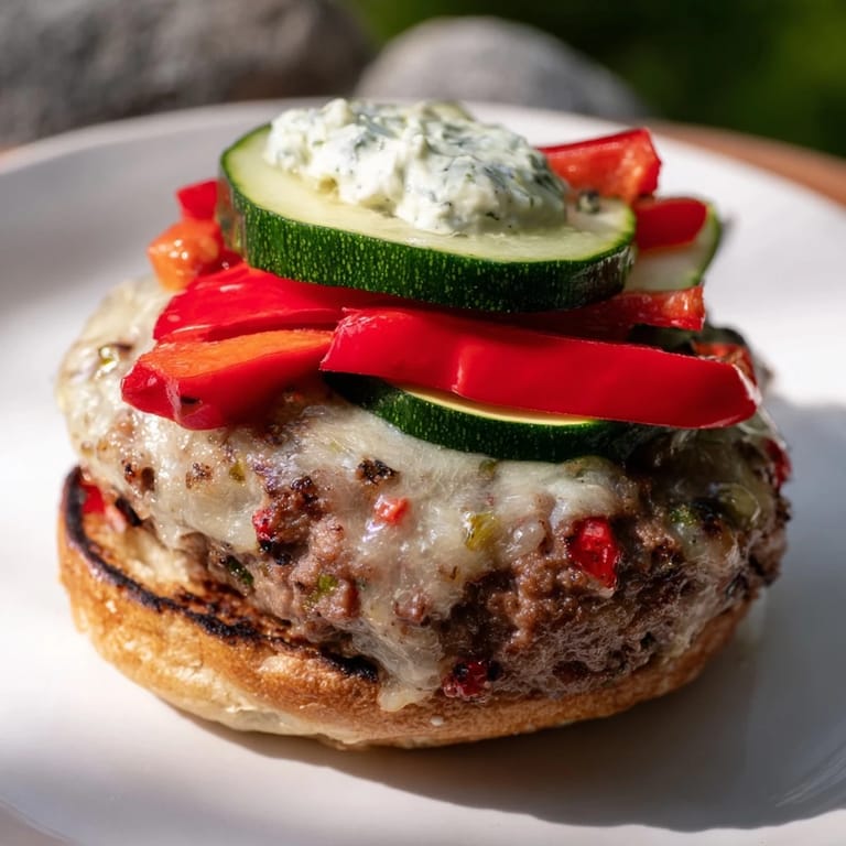 Mouthwatering close-up of the Fire & Ice Burger components, ready for a delicious bite.