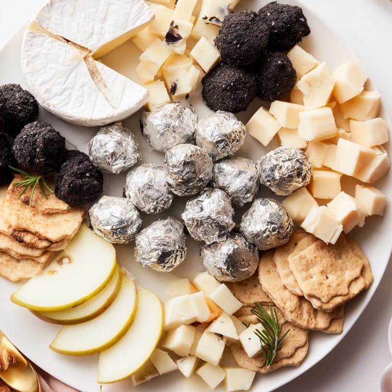 A luxurious view of The Silver Screen cheese board, a glamorous appetizer perfect for movie nights.