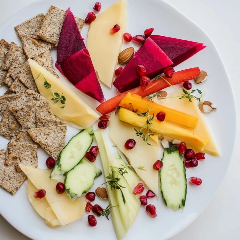 A stunning overhead view highlights the colorful, eye-catching tessellation triangle grazing board, ready to serve guests.