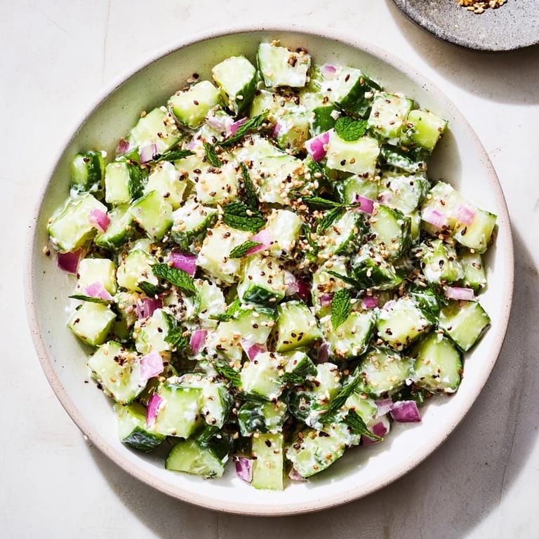 Vibrant Cucumber and Greek Yogurt Tzatziki Salad, ready to serve with a drizzle of olive oil.