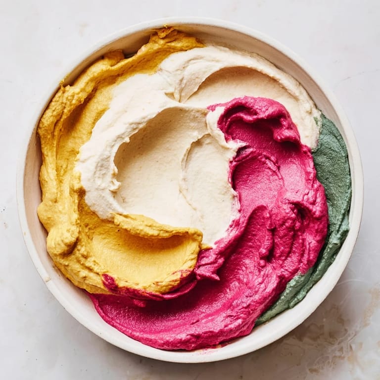 Vibrantly colored marble swirl appetizer, a stunning centerpiece with crackers for dipping.