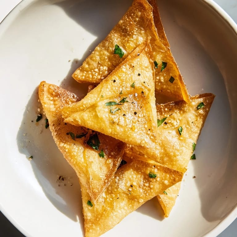 Pile of perfectly cooked garlic lumpia chips, showcasing a golden brown hue and satisfying texture.
