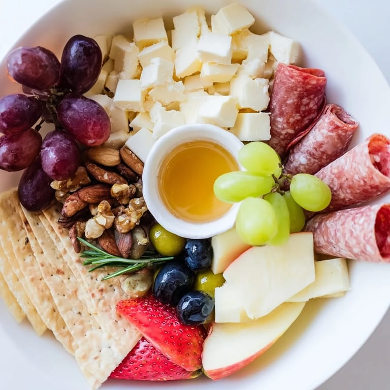 Enjoy a savory quick charcuterie snack board, filled with delicious cheese, meat, and delightful accompaniments.