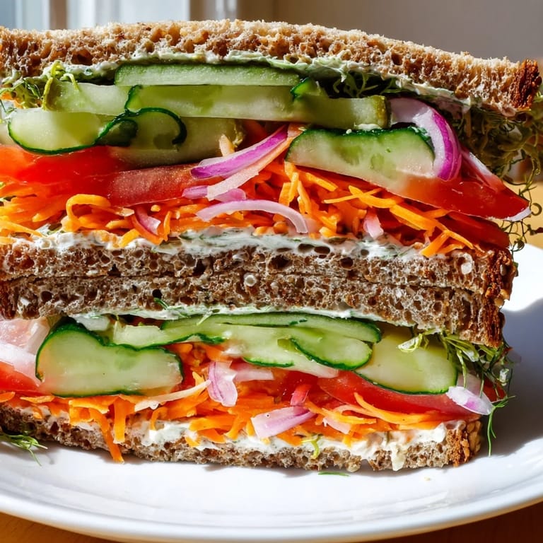 Close-up of a delightful Crunchy Dill Pickle Sandwich, boasting layers of pickles, perfect for lunch.