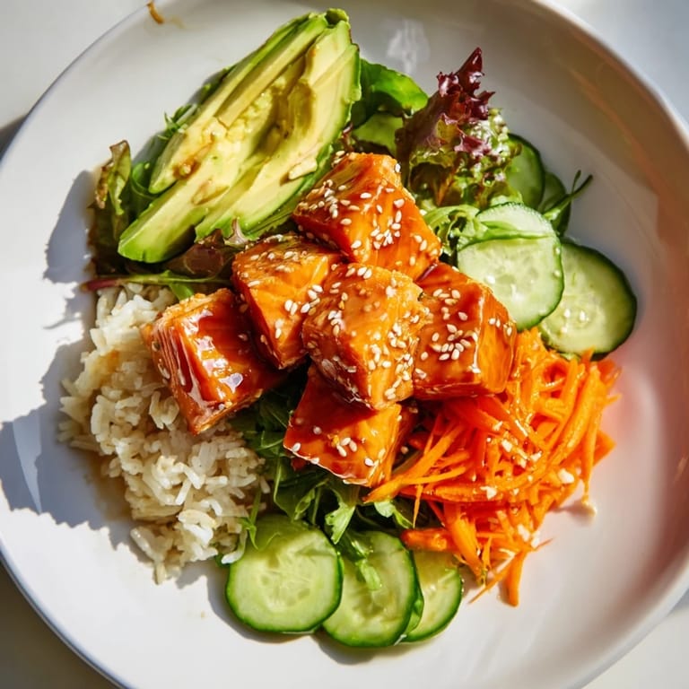 A colorful close-up of a refreshing Poke Bowl Salad packed with healthy ingredients.