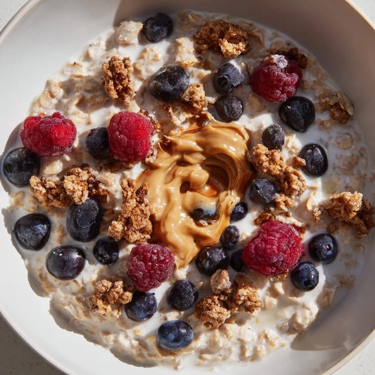 Enjoy a layered jar of gourmet overnight oats, an energizing breakfast with espresso and maple syrup drizzle.