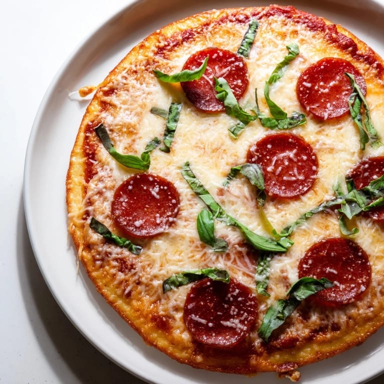 Homemade ground beef pizza base ready to eat with a flavorful savory beef crust and enticing aroma.