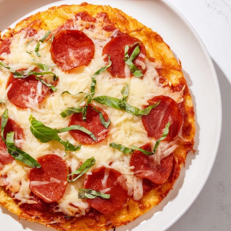 A delicious close up of a ground beef pizza base, baked to golden brown perfection, ready to slice.